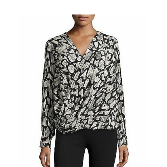 Derek Lam 10 Crosby Black White Long Sleeve Oversize Front Wrap Blouse size 2 - Picture 1 of 14